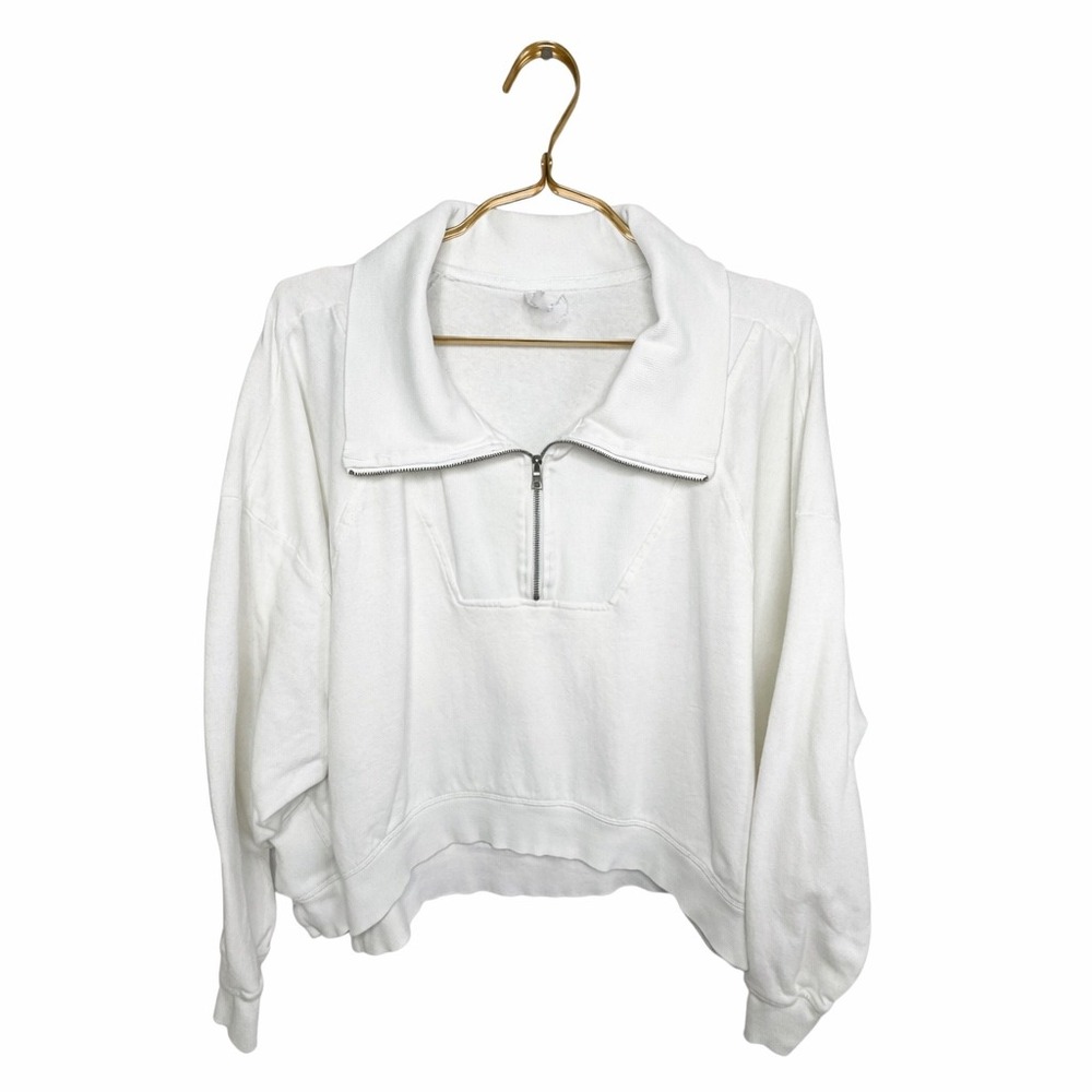 Daily Practice by Anthropologie White 1/4 Zip Cropped Sweatshirt Size L - Picture 2 of 7
